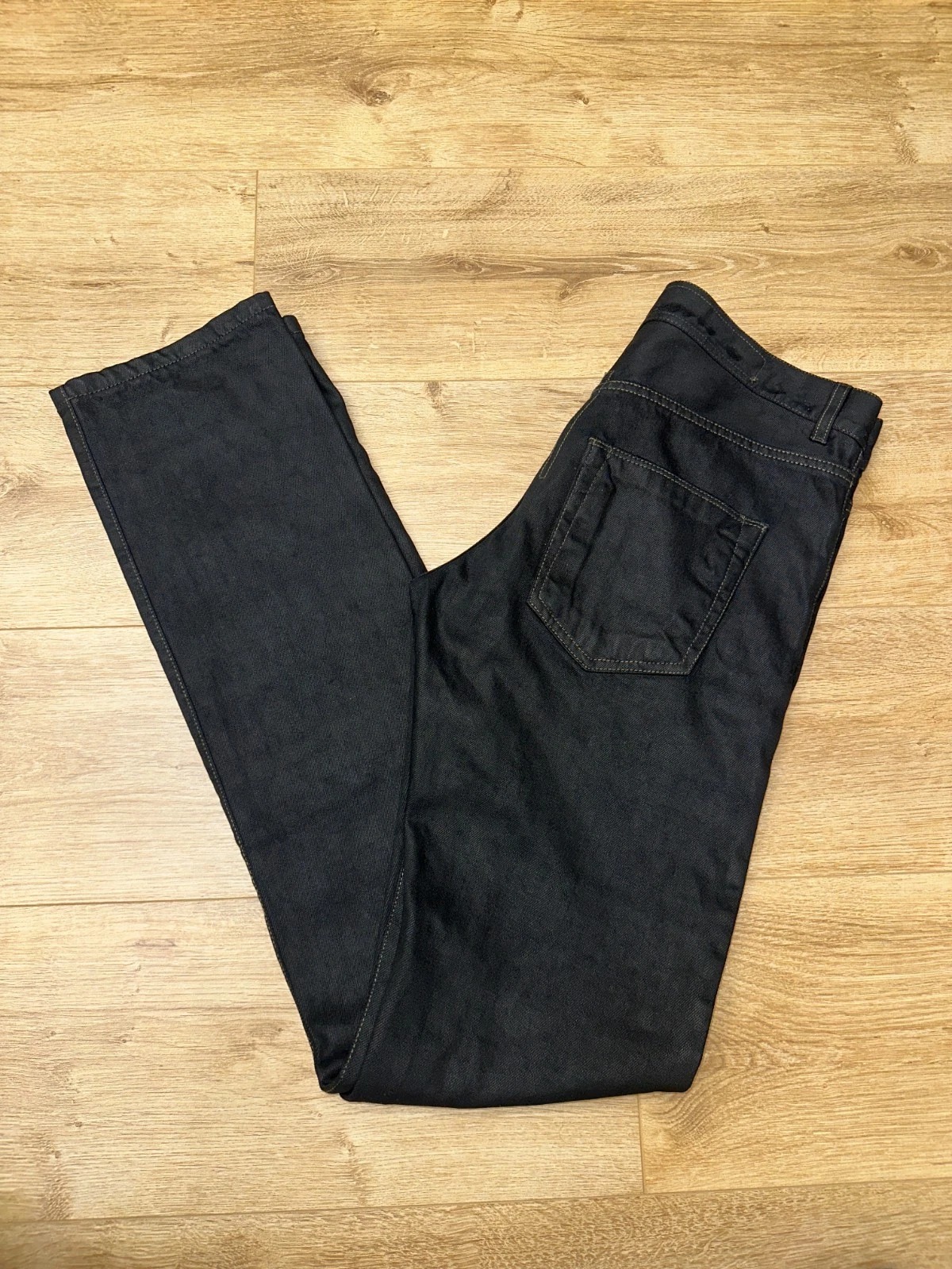 RICK OWENS DRKSHDW Black Coated Waxed Denim Jeans Slim Fit Long Cut Size 32 thumbnail 18