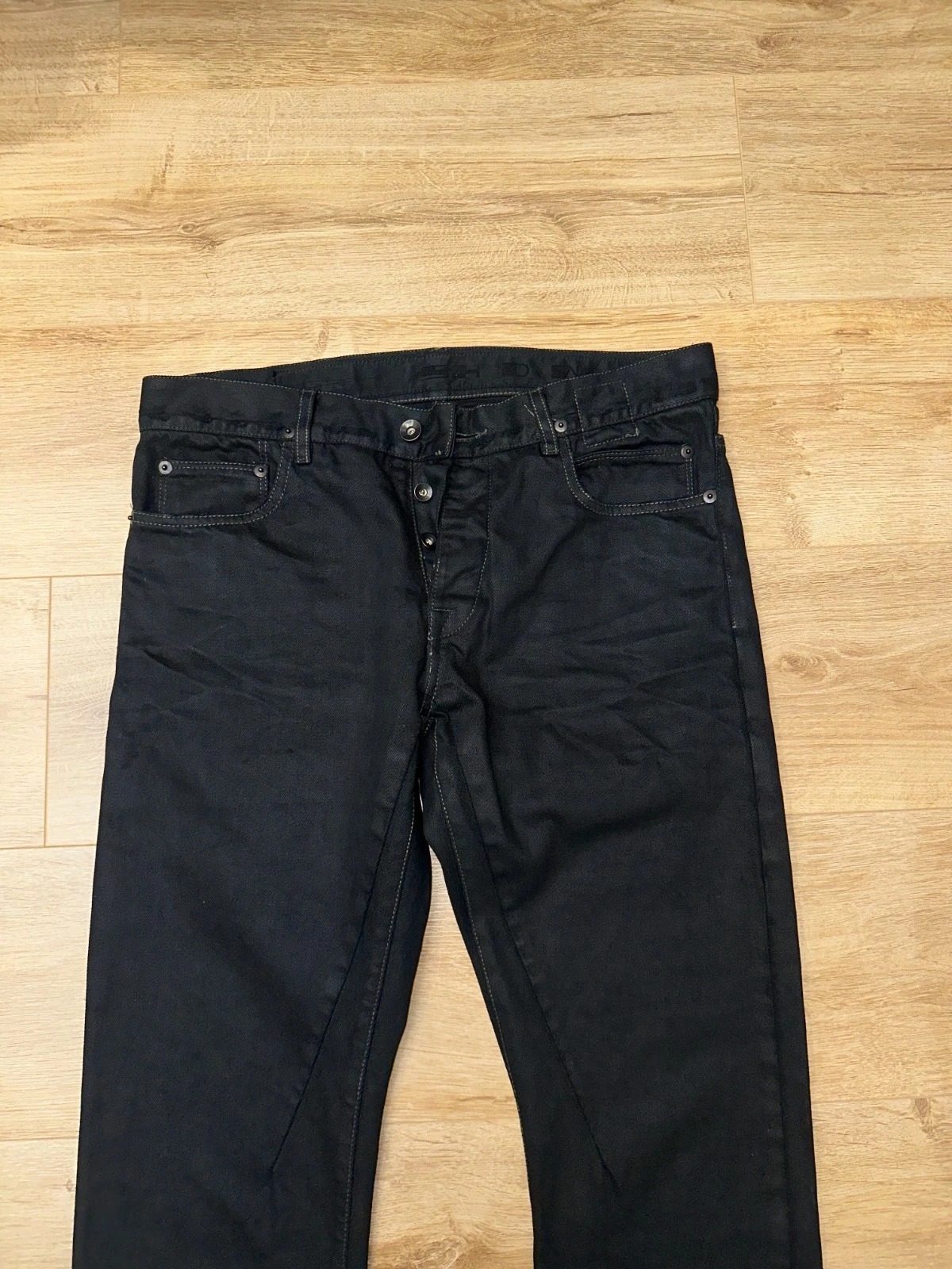 RICK OWENS DRKSHDW Black Coated Waxed Denim Jeans Slim Fit Long Cut Size 32 thumbnail 5