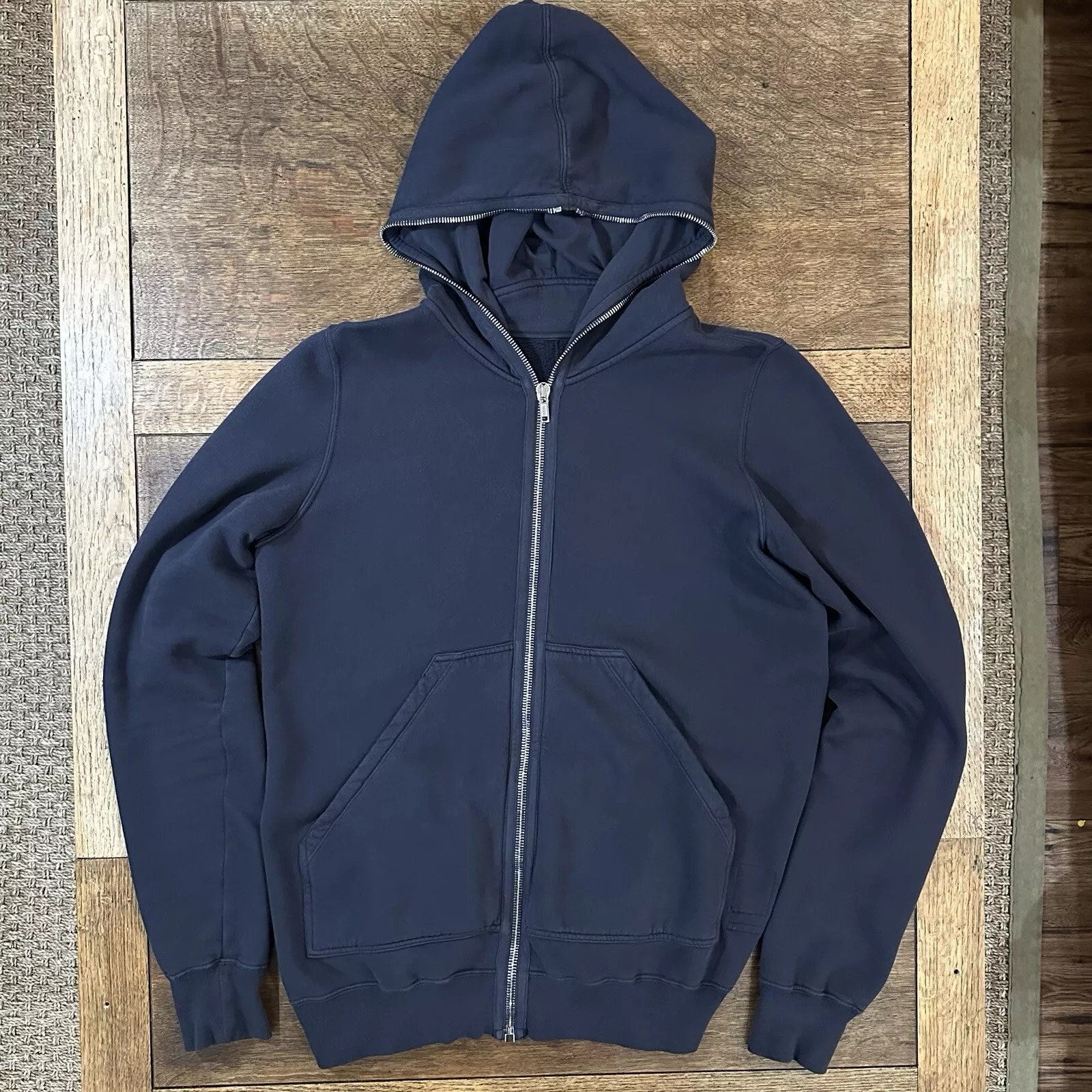 Rick Owens DRKSHDW Navy Blue Full Zip Gimp Hoodie – Size XL thumbnail 1