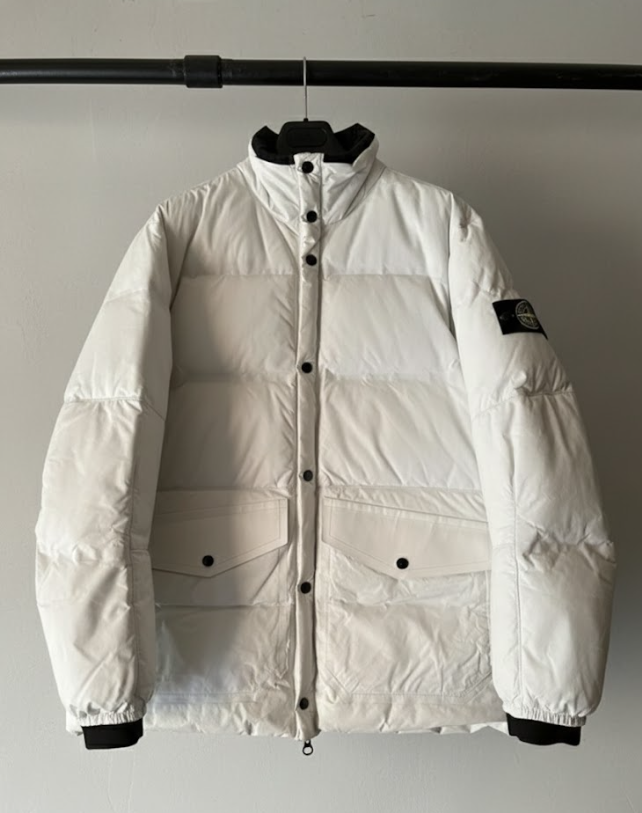  Stone Island Lightweight Leather Down Jacket White  thumbnail 1