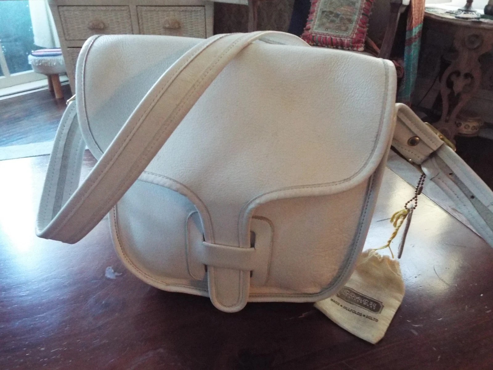 Vintage Bonnie Cashin Coach 1970's Leather Shoulder Bag NYC USA Rare White 70's thumbnail 2