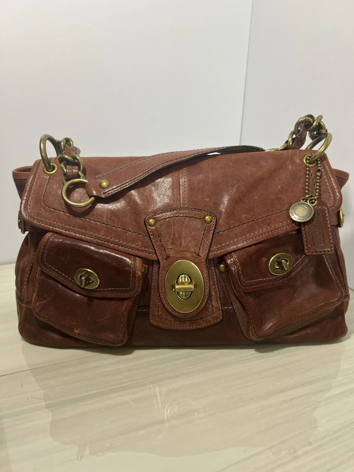 Vintage Coach Legacy Leather Satchel Brass thumbnail 10