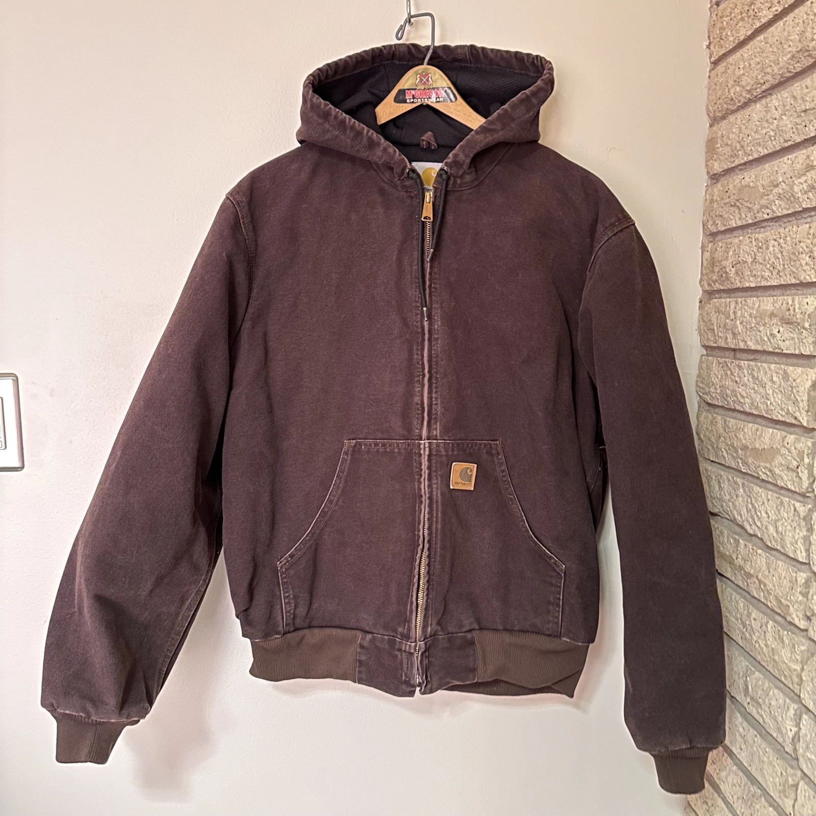 Vintage Medium Brown Canvas Hoodie Zip Up Carhartt Jacket Size M thumbnail 1