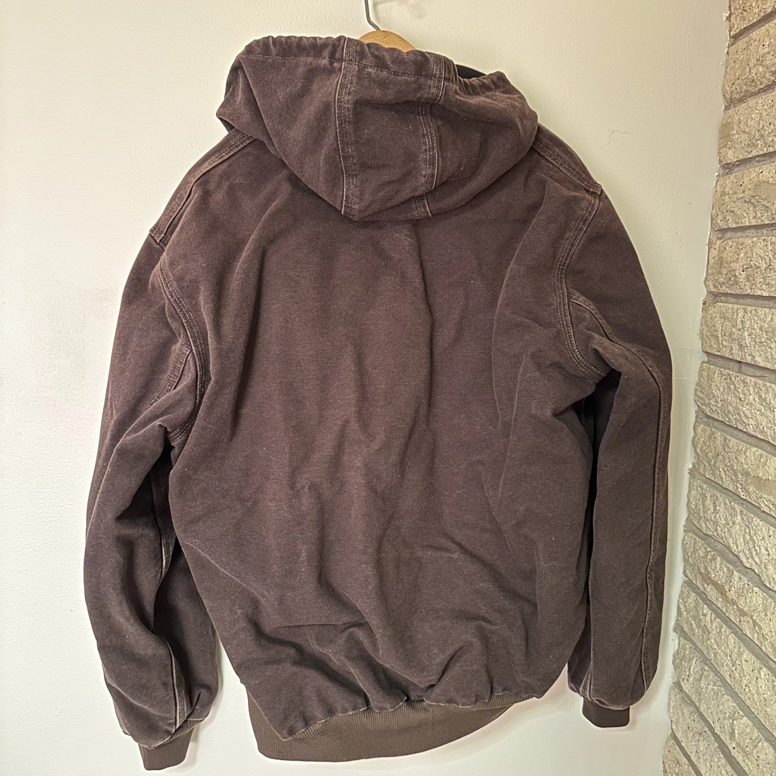 Vintage Medium Brown Canvas Hoodie Zip Up Carhartt Jacket Size M thumbnail 3