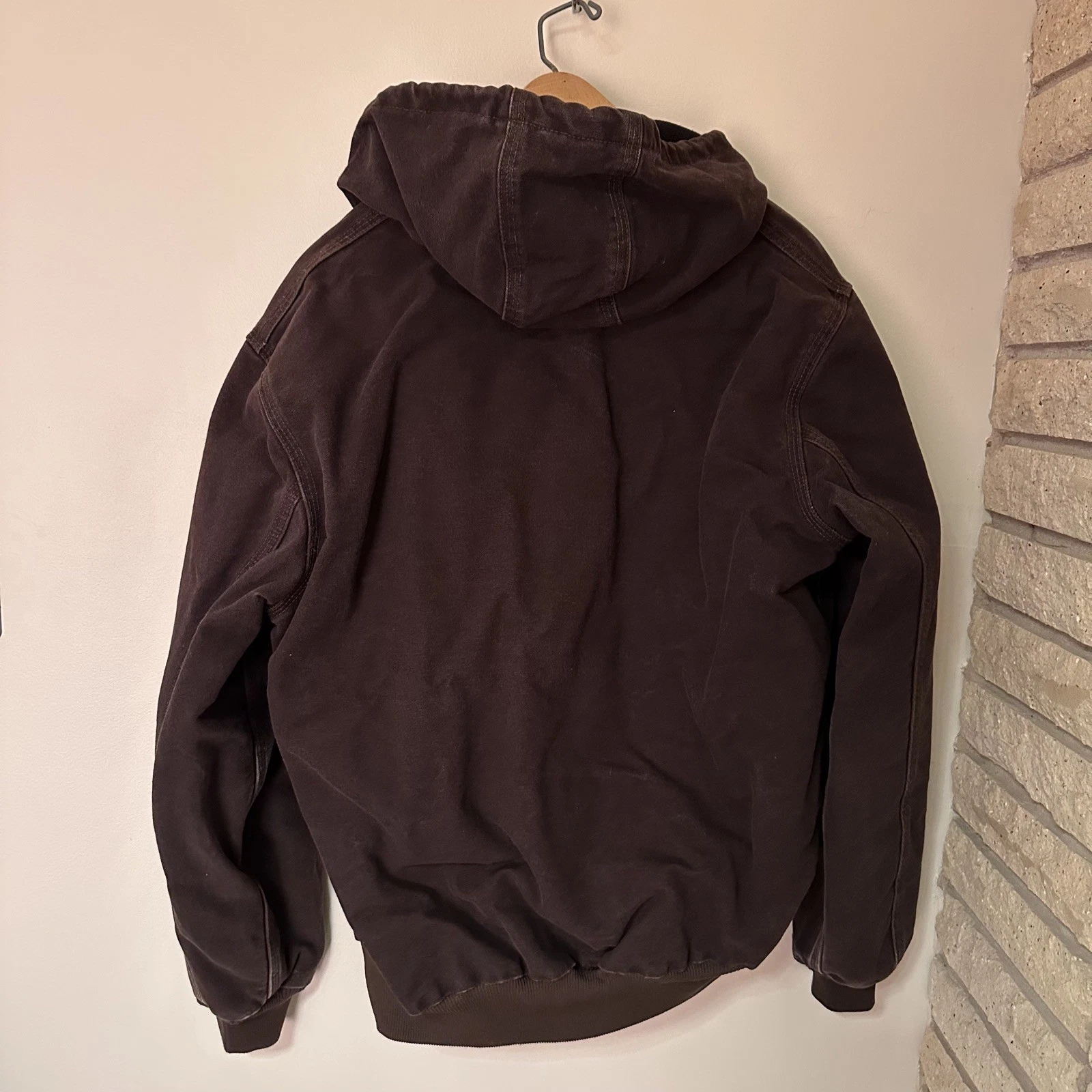 Vintage Medium Brown Canvas Hoodie Zip Up Carhartt Jacket Size M thumbnail 4