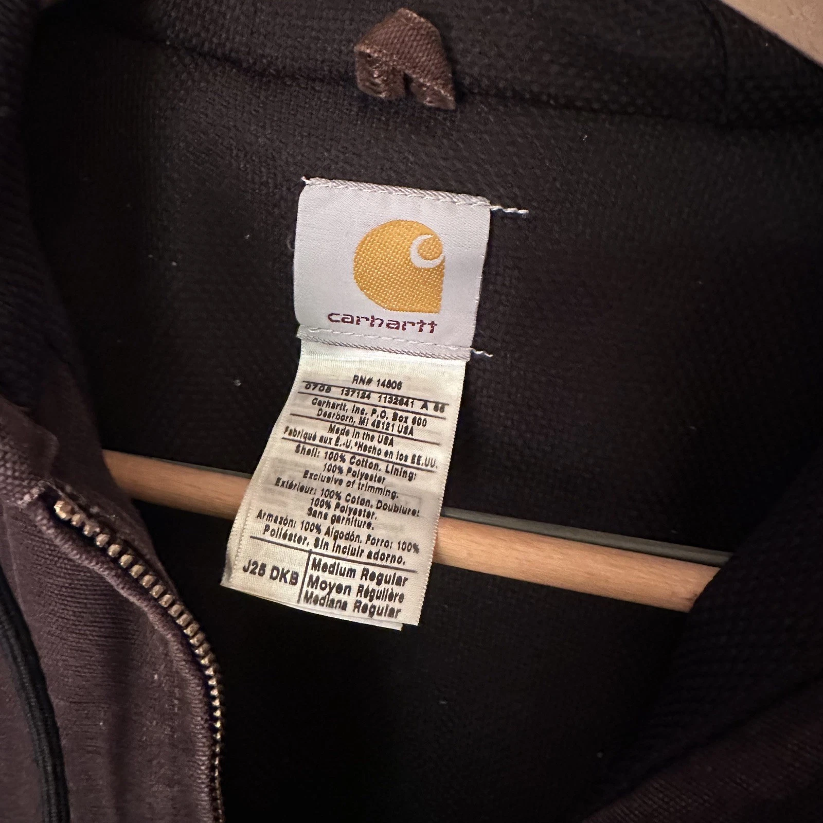 Vintage Medium Brown Canvas Hoodie Zip Up Carhartt Jacket Size M thumbnail 8