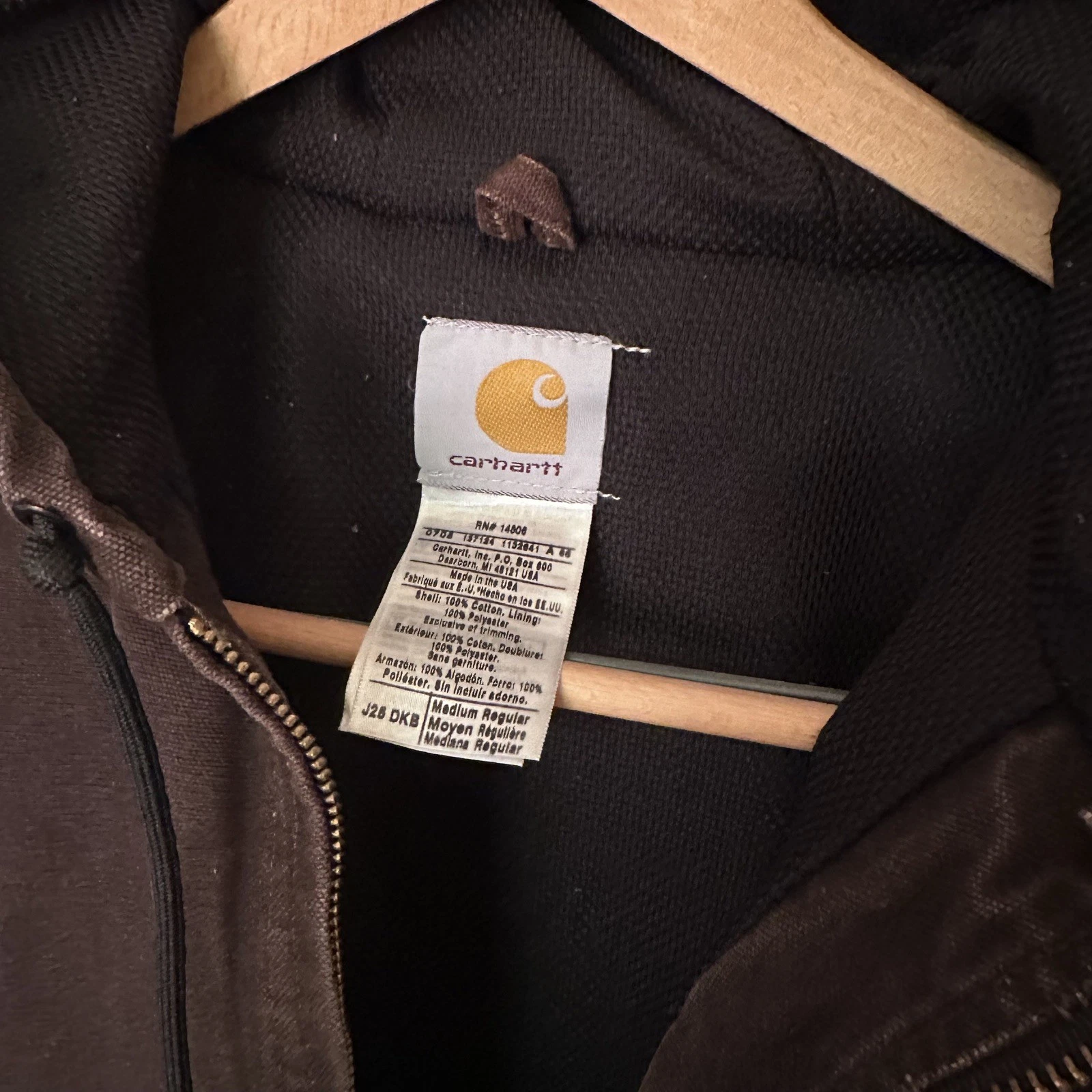 Vintage Medium Brown Canvas Hoodie Zip Up Carhartt Jacket Size M thumbnail 9