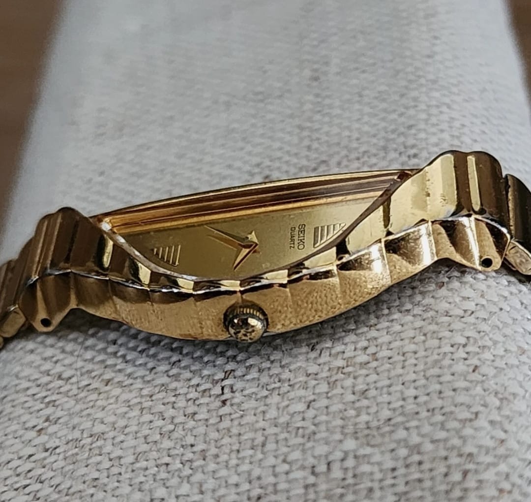 Vintage Seiko Rivoli Watch Women Half Moon Gold Asymmetrical New Battery thumbnail 3