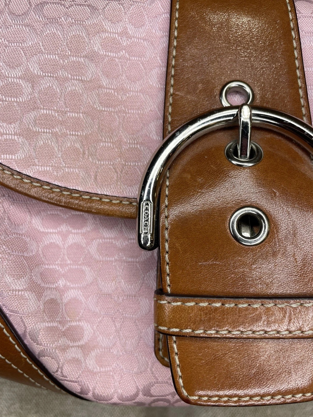 Vintage Y2K COACH Soho 6818 Light Pink Monogram Canvas Leather Shoulder Handbag thumbnail 12