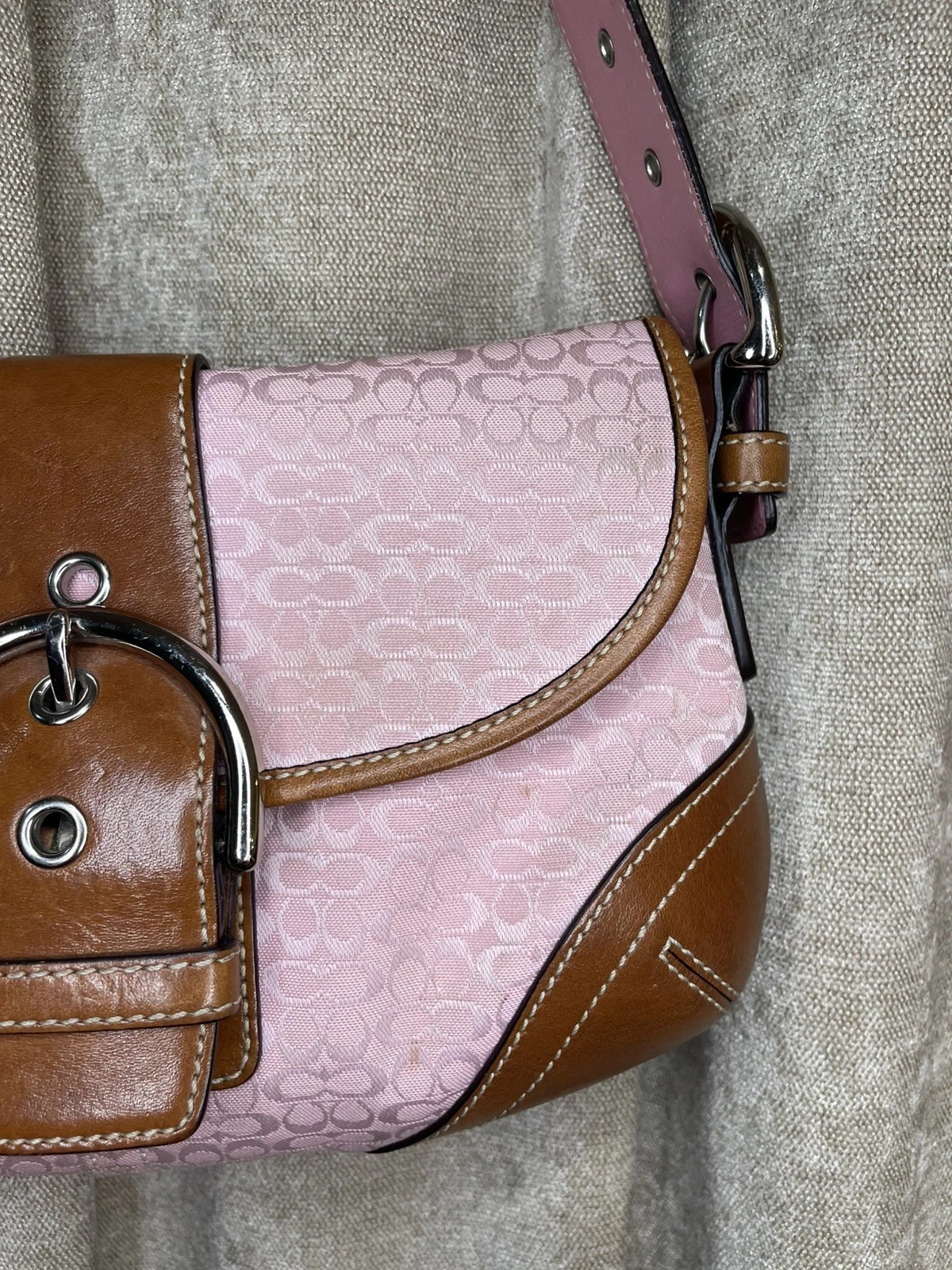 Vintage Y2K COACH Soho 6818 Light Pink Monogram Canvas Leather Shoulder Handbag thumbnail 22