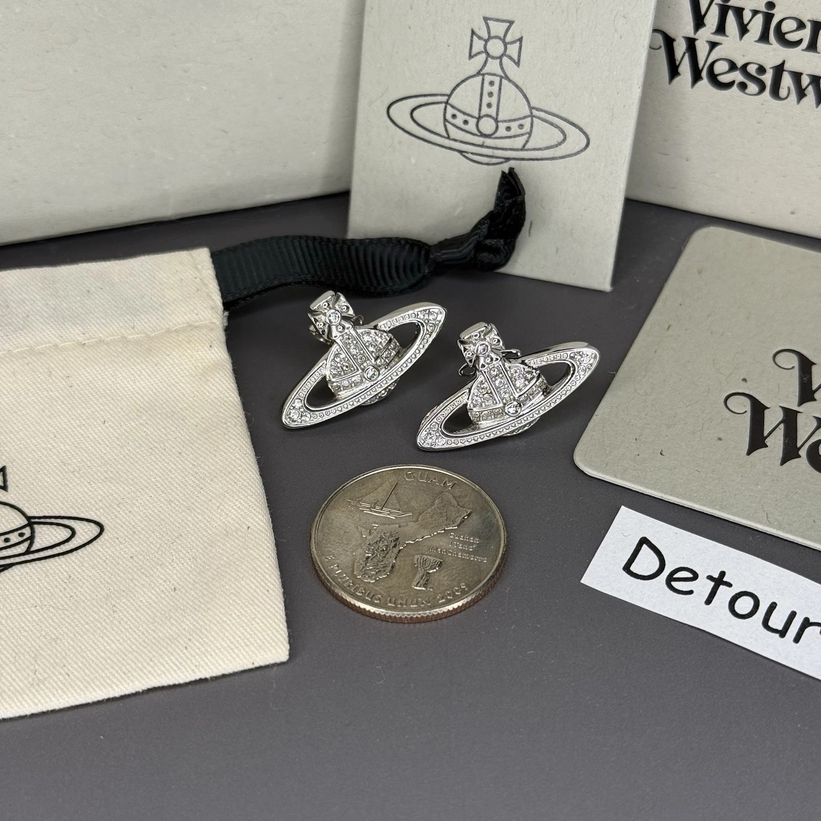 Vivienne Westwood Silver Original Mini Bas Relief Earrings WITH BOX thumbnail 3
