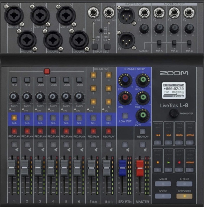 ZOOM LiveTrak L-8 8ch Live Podcast Digital Mixer and Recorder thumbnail 6